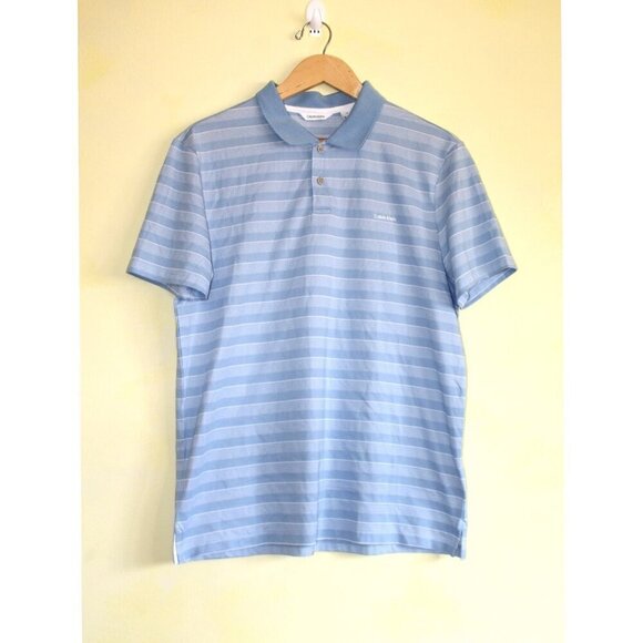 NWT Calvin Klein Allure Blue Striped Men's Polo T Shirt Short Sleeve Size Large - Picture 5 of 10